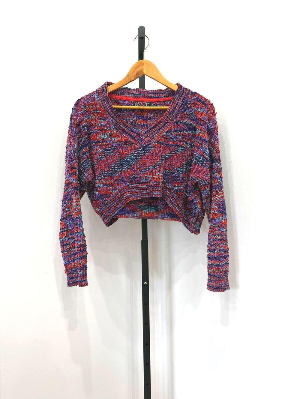 N.Y.C. Multicolor Cropped Knit Sweater Medium